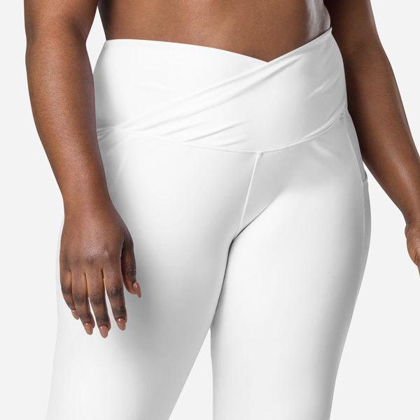 All-Over Print Recycled Crossover Leggings with Pockets - White